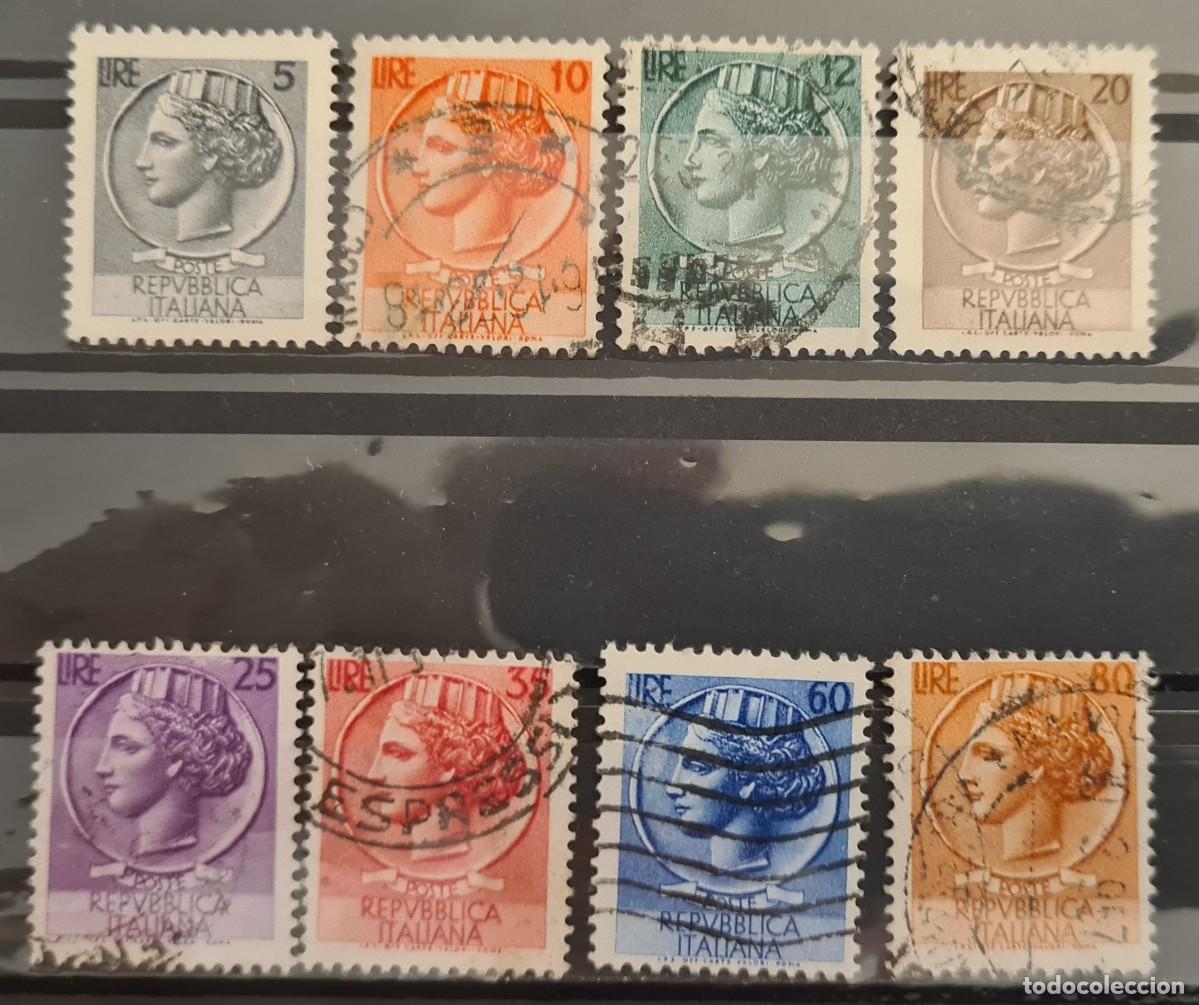 Briefmarken: Serie de sellos usados de Italia 1953-54: moneda de Siracusa