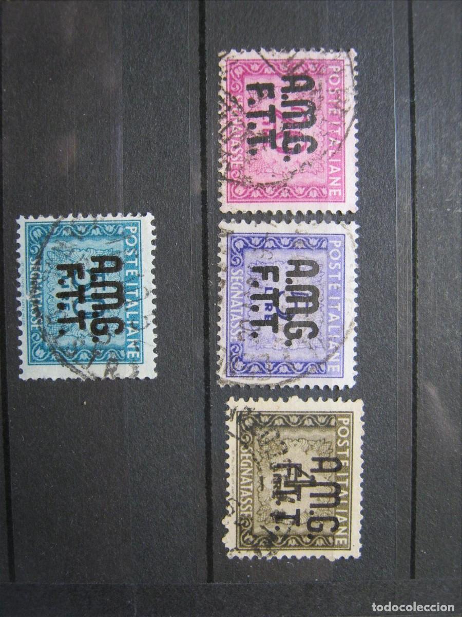 Sellos: TRIESTE ITALIA 1947-49 TASAS YVERT 8, 9, 14 Y 15 USADOS PERFECTOS.