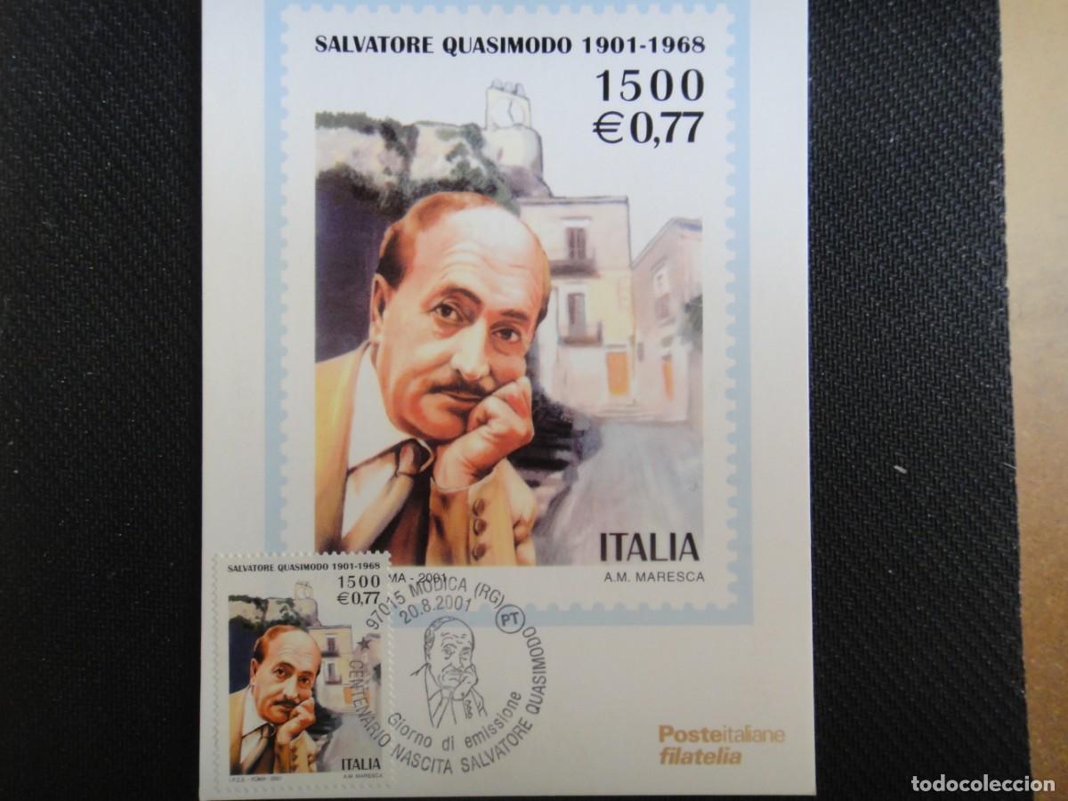 Sellos: Italia, Tarjeta M&aacute;xima, Poeta, Salvatore Quasimodo, a&ntilde;o, 2001, ref 8550/1