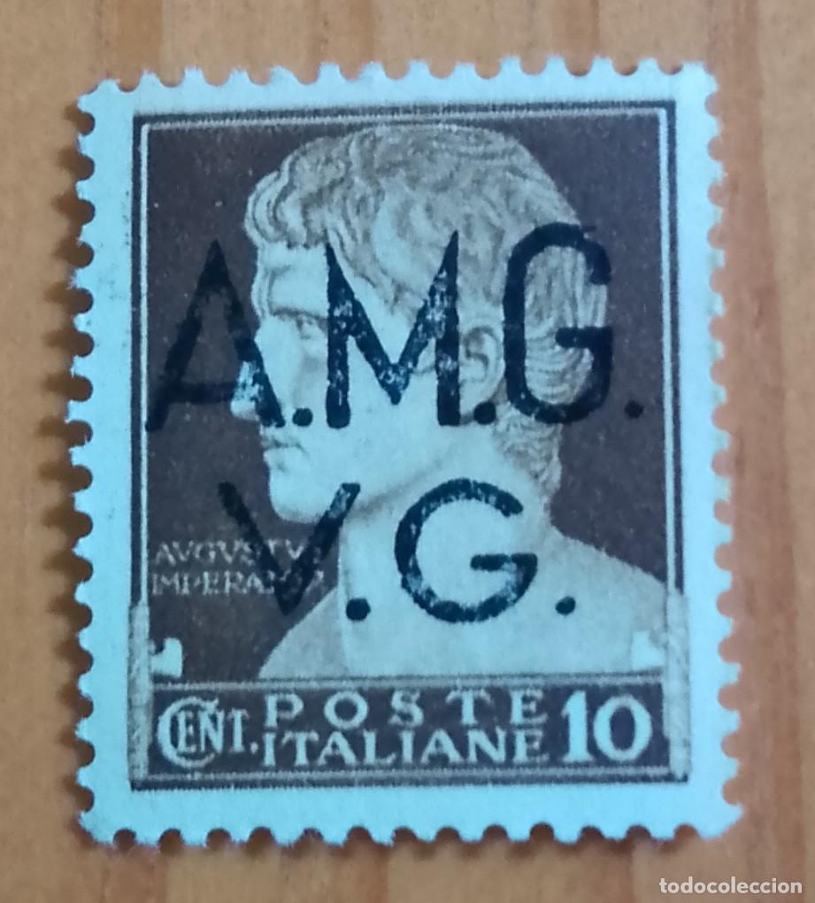 Sellos: ITALIA - V/F 10 CENT - EMPERADOR AUGUSTO - SOBRECARGADO: A.M.G. V.G.
