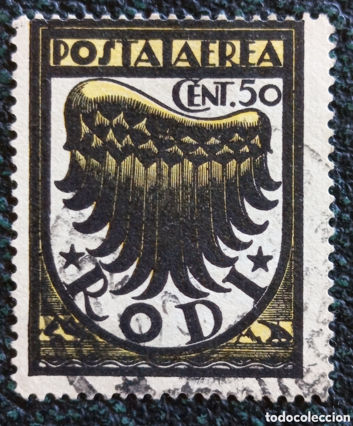 Sellos: Sello Rodas Correo A&eacute;reo 1934 Ala Estilizada 50c Negro Oro Scott #C28 Usado