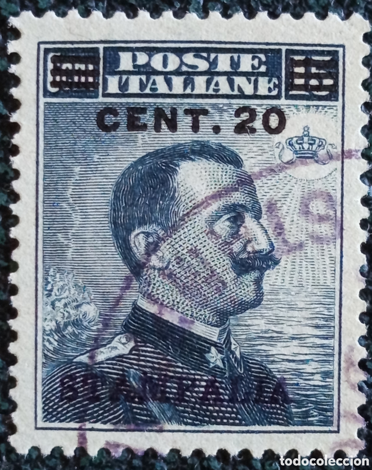 Sellos: Sello Stampalia Egeo Ocupaci&oacute;n Italiana 1916 Rey V&iacute;ctor Manuel III Scott #8 Usado