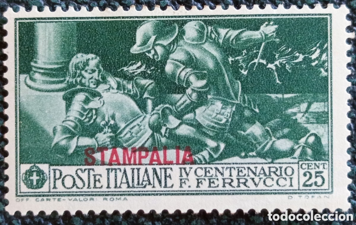 Sellos: Sello Stampalia Egeo Ocupaci&oacute;n Italiana 1930 Centenario Ferrucci 25c Scott #25