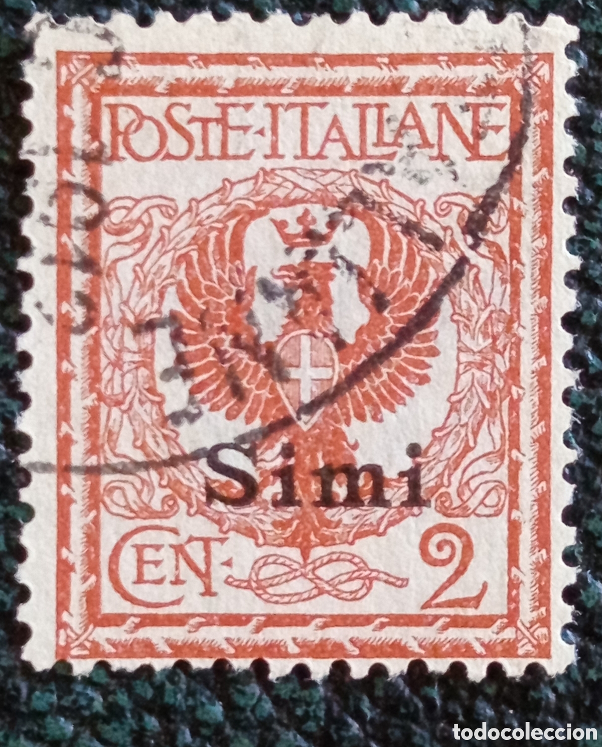 Sellos: Sello Simi Egeo Ocupaci&oacute;n Italiana 1912 &Aacute;guila de Saboya 2c Scott #1 Usado