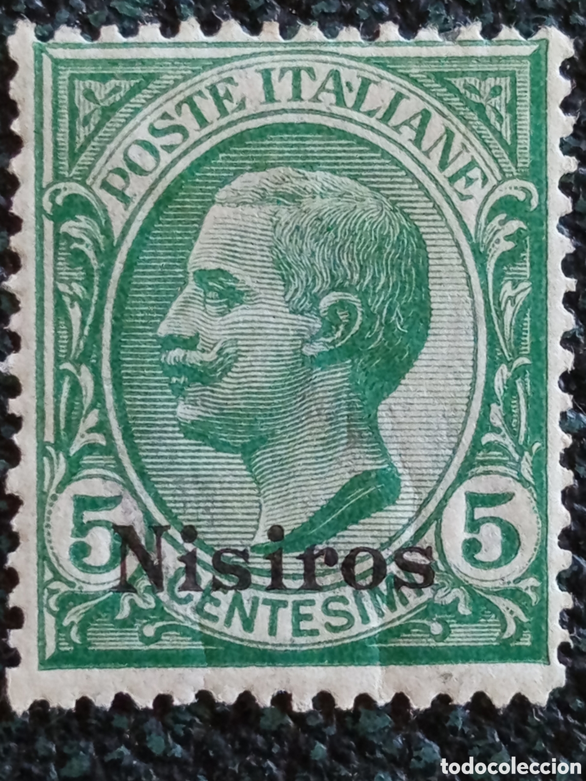 Francobolli: Sello Nisiros Egeo Ocupaci&oacute;n Italiana 1912 V&iacute;ctor Manuel III 5c Scott #1A Nuevo MH