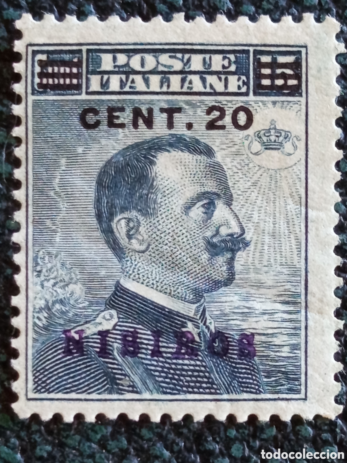 Timbres: Sello Nisiros Egeo Ocupaci&oacute;n Italiana 1916 V&iacute;ctor Manuel III 20c Scott #7 Nuevo MH