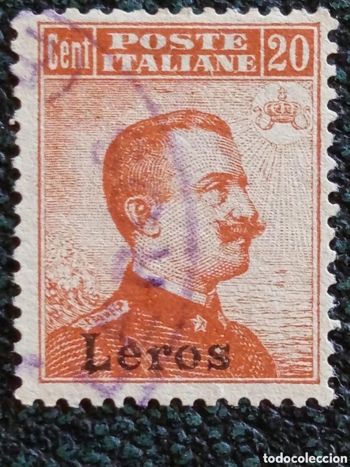 Sellos: Sello Leros Egeo Ocupaci&oacute;n Italiana 1912 V&iacute;ctor Manuel III 20c Scott #9 Usado