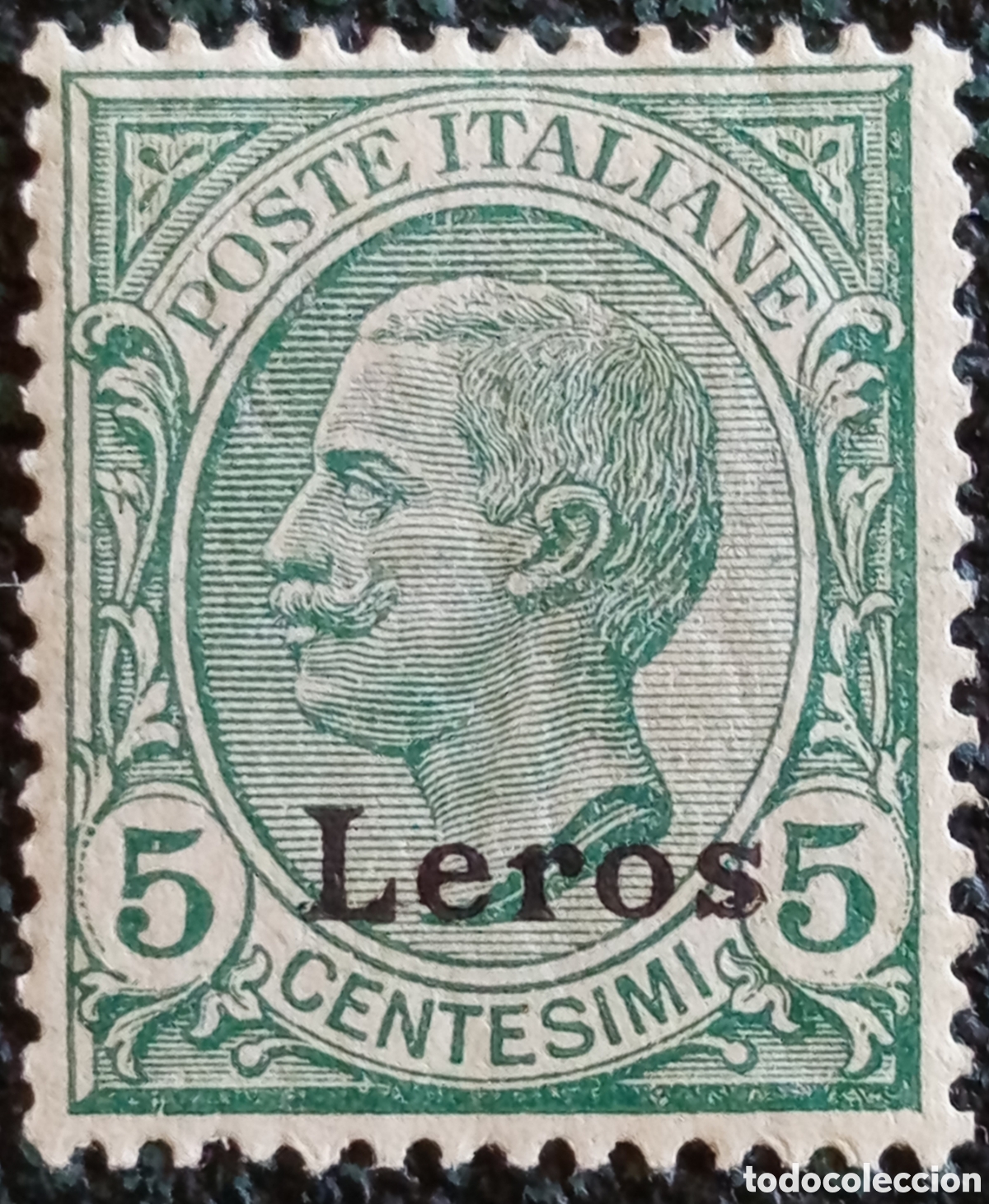 Sellos: Sello Leros Egeo Ocupaci&oacute;n Italiana 1912 V&iacute;ctor Manuel III 5c Scott #5 Nuevo MH