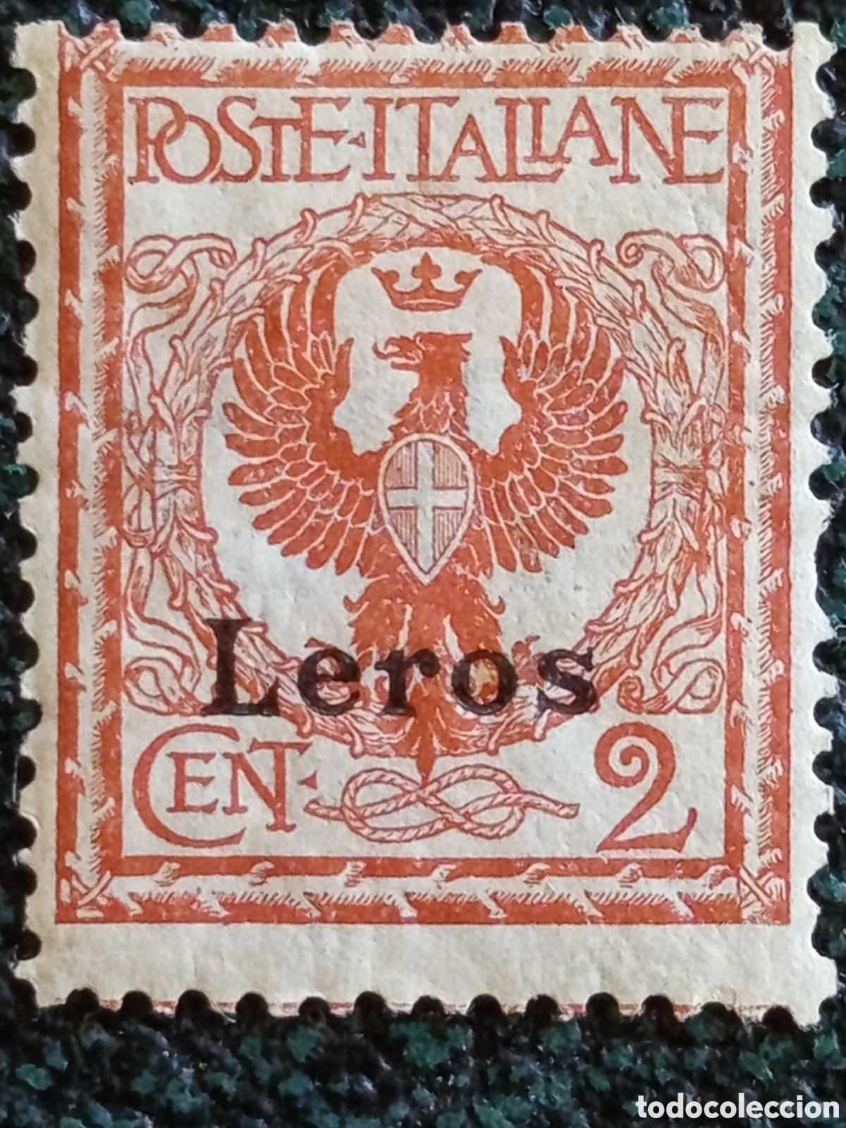Sellos: Sello Leros Egeo Ocupaci&oacute;n Italiana 1912 &Aacute;guila de Saboya 2c Scott #1 Nuevo MH