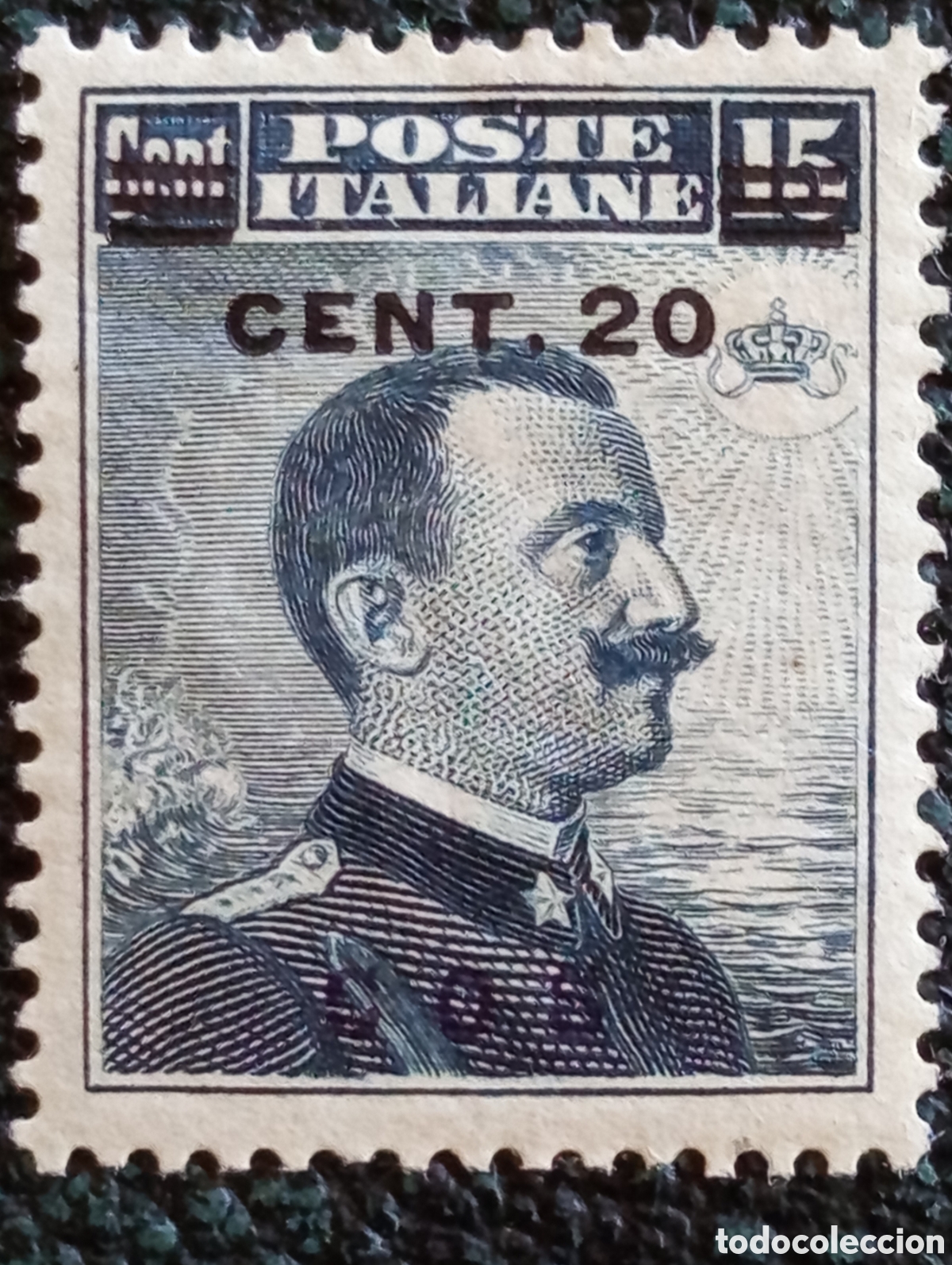 Sellos: Sello Cos Egeo Ocupaci&oacute;n Italiana 1916 V&iacute;ctor Manuel III 20c Scott #7 Nuevo MH