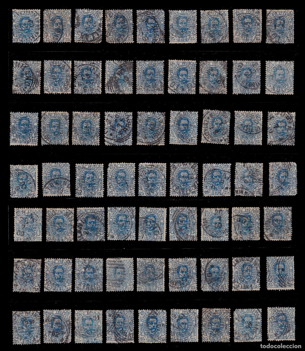 Sellos: ITALY.1891-96. 25c. Humberto I. Scott 70. 63 stamps Used + GIFT