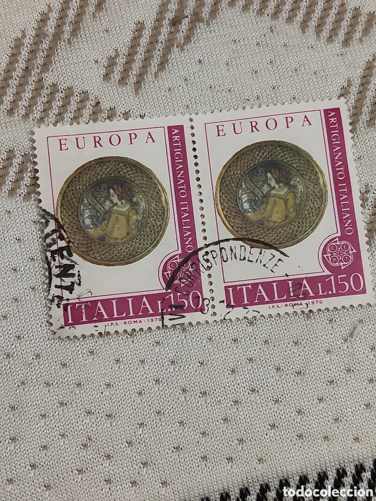 Sellos: Bloque de 2 sellos de Italia serie Europa Artesan&iacute;a 1976