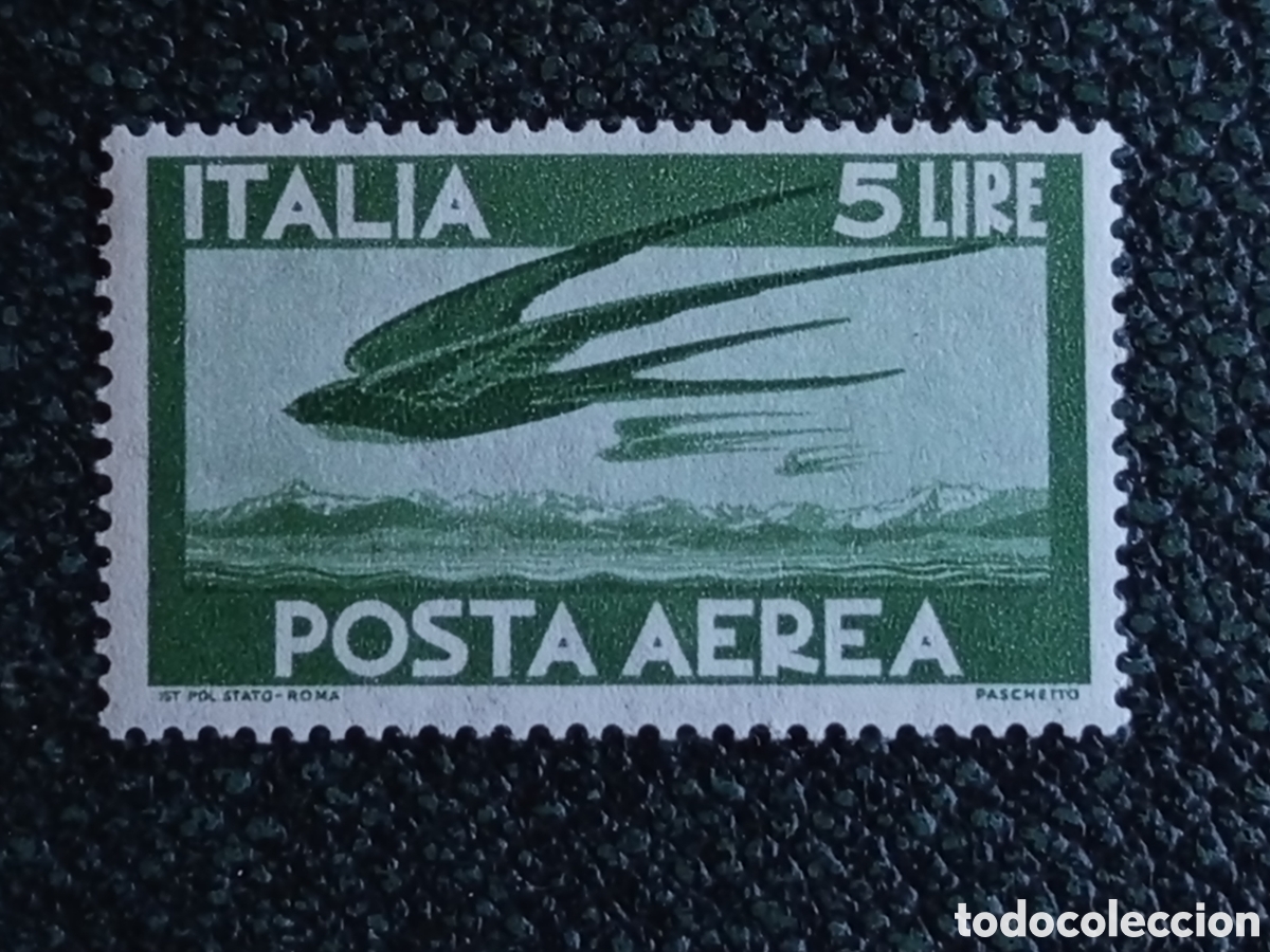 Sellos: Sello Correo A&eacute;reo Italia 5 Liras 1945 &rdquo;Democratica&rdquo; - Sassone A129 / Scott C109 MNH