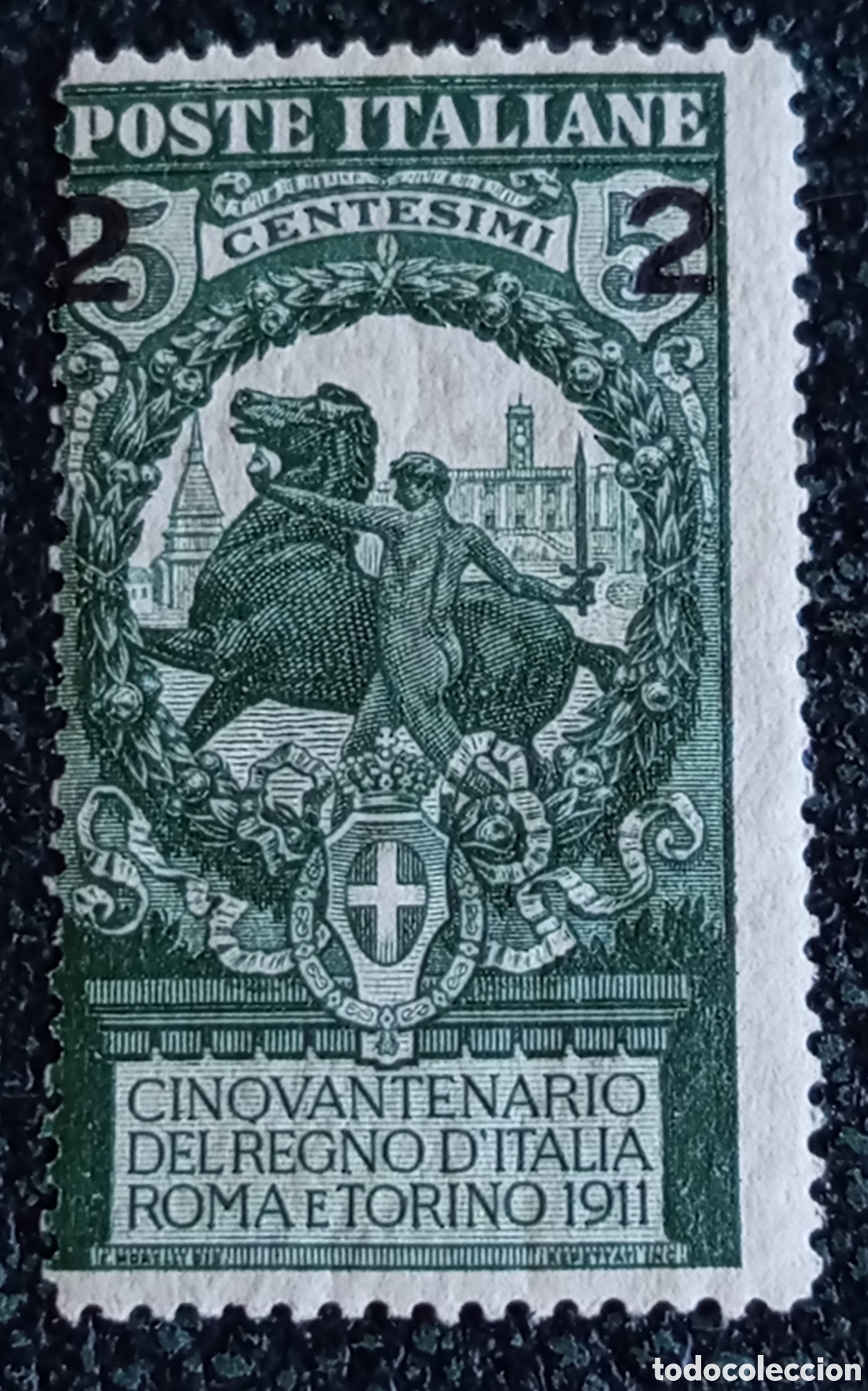 Sellos: Sello Italia 2c su 5c 1913 Cincuentenario Reino - Sassone 99 / Scott 126 MH