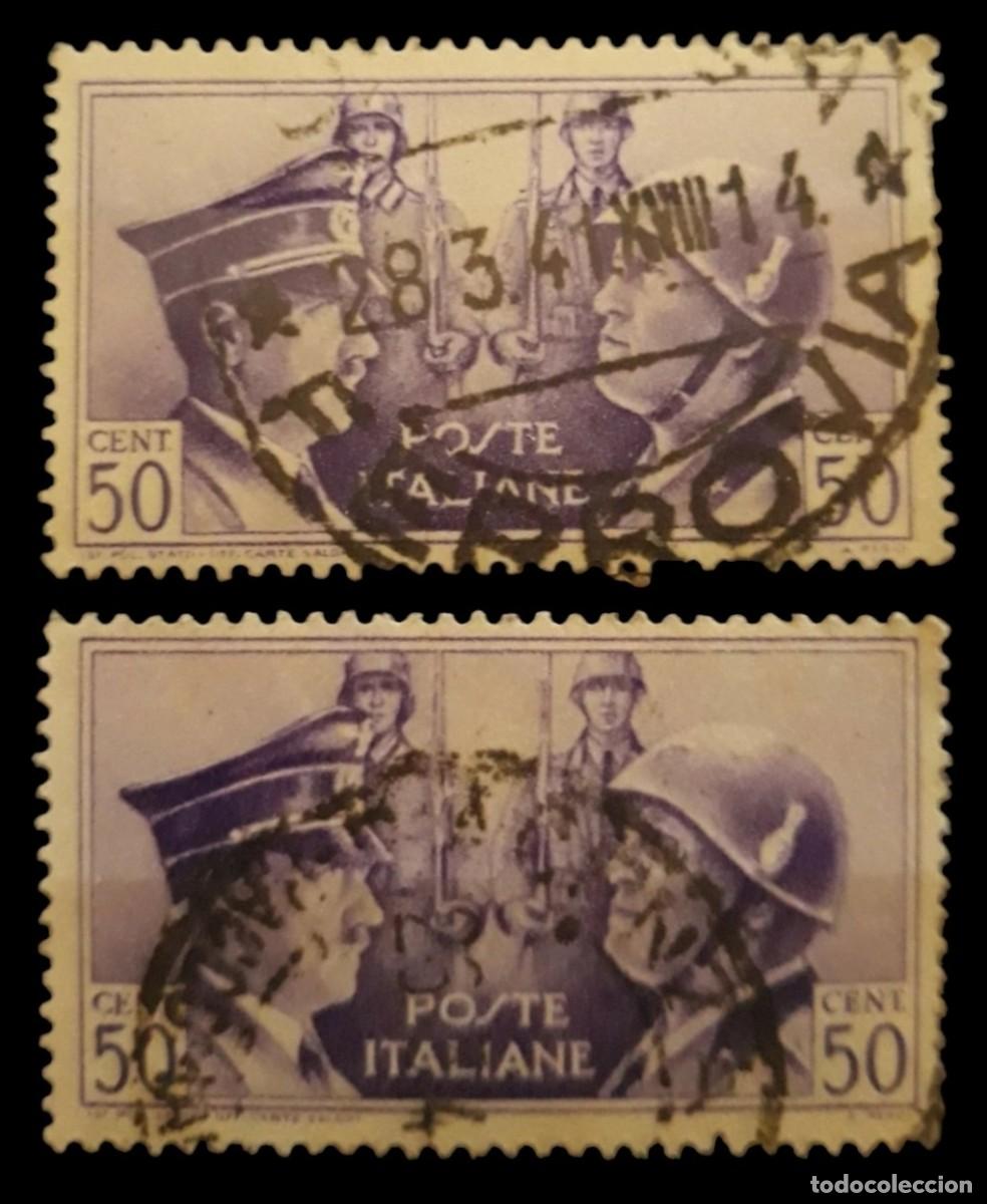 Sellos: ITALIA 1941 Segunda Guerra Mundial. Establecimiento del eje Roma - Berl&iacute;n. VARIEDADES - USADO.