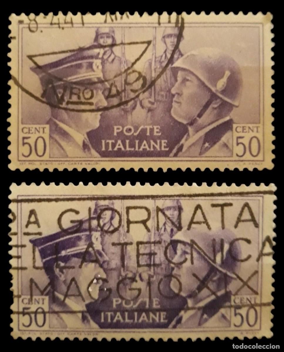 Sellos: ITALIA 1941 Segunda Guerra Mundial. Establecimiento del eje Roma - Berl&iacute;n. VARIEDADES - USADO.