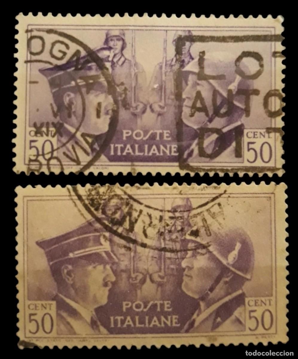 Sellos: ITALIA 1941 Segunda Guerra Mundial. Establecimiento del eje Roma - Berl&iacute;n. VARIEDADES - USADO.