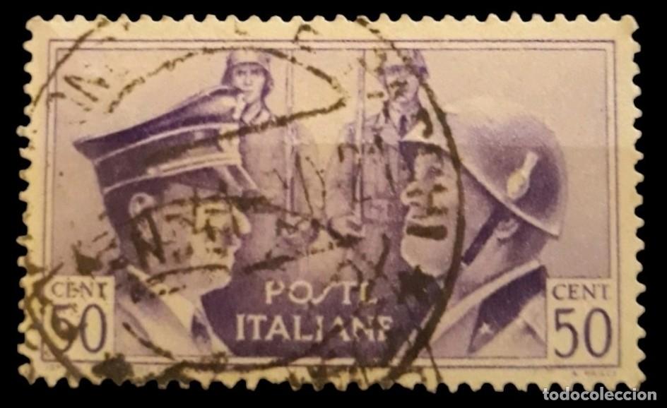 Sellos: ITALIA 1941 Segunda Guerra Mundial. Establecimiento del eje Roma - Berl&iacute;n. USADO.