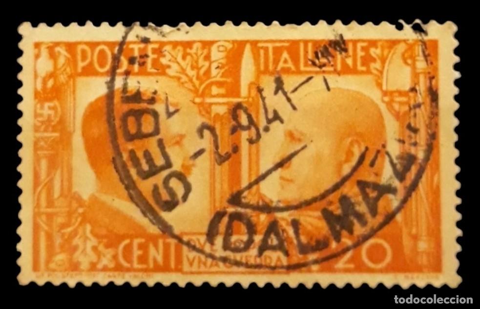 Sellos: ITALIA 1941 Segunda Guerra Mundial. Establecimiento del eje Roma - Berl&iacute;n. USADO.