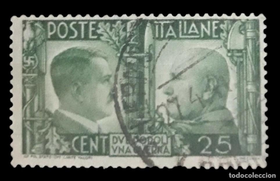 Sellos: ITALIA 1941 Segunda Guerra Mundial. Establecimiento del eje Roma - Berl&iacute;n. USADO.