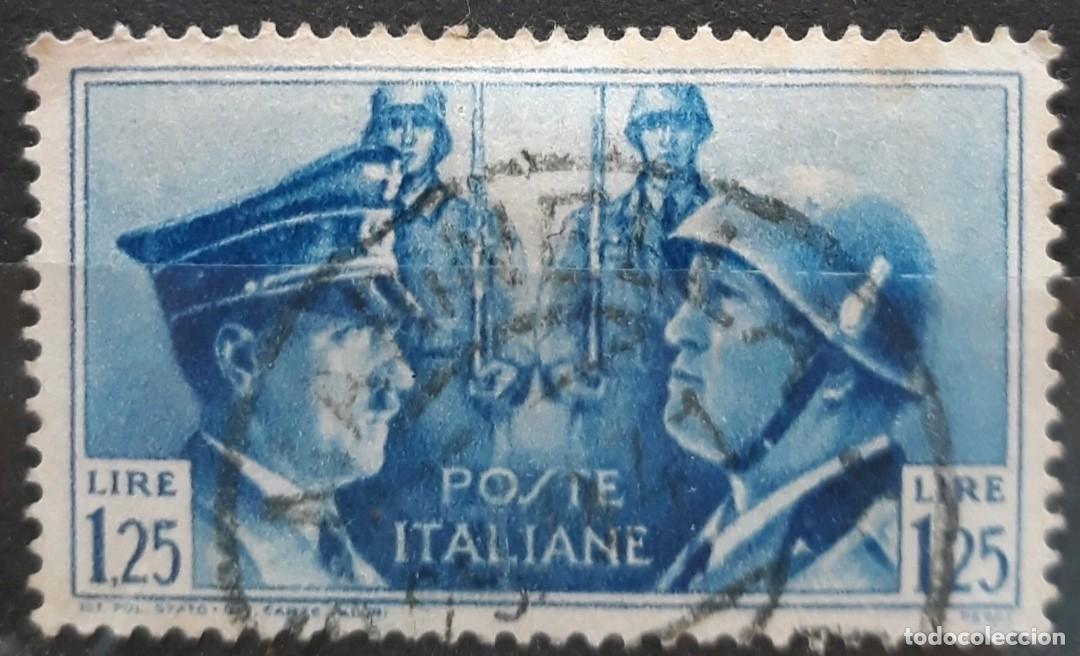Sellos: ITALIA 1941 Segunda Guerra Mundial. Establecimiento del eje Roma - Berl&iacute;n. USADO.