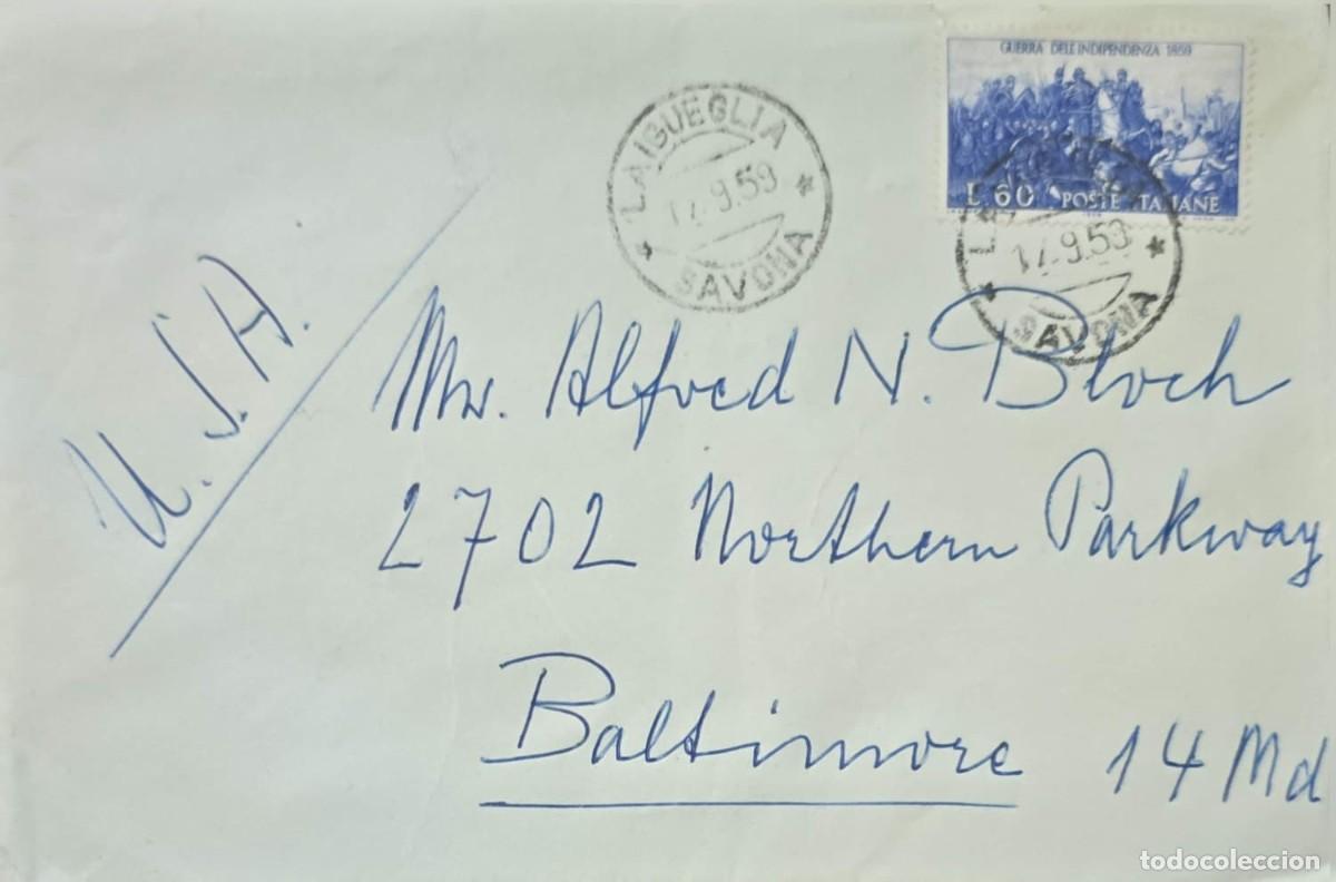 Sellos: MI) 1959, ITALIA, CIUDAD DE LAIGUEGLIA EN SAVONA AL CIUDAD DE BATIMORE EN MARYLAND, CUBIERTA, ESTA