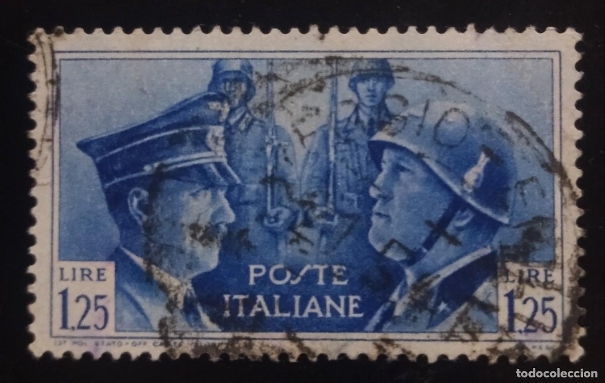 Sellos: ITALIA 1941 Segunda Guerra Mundial. Establecimiento del eje Roma - Berl&iacute;n. USADO.