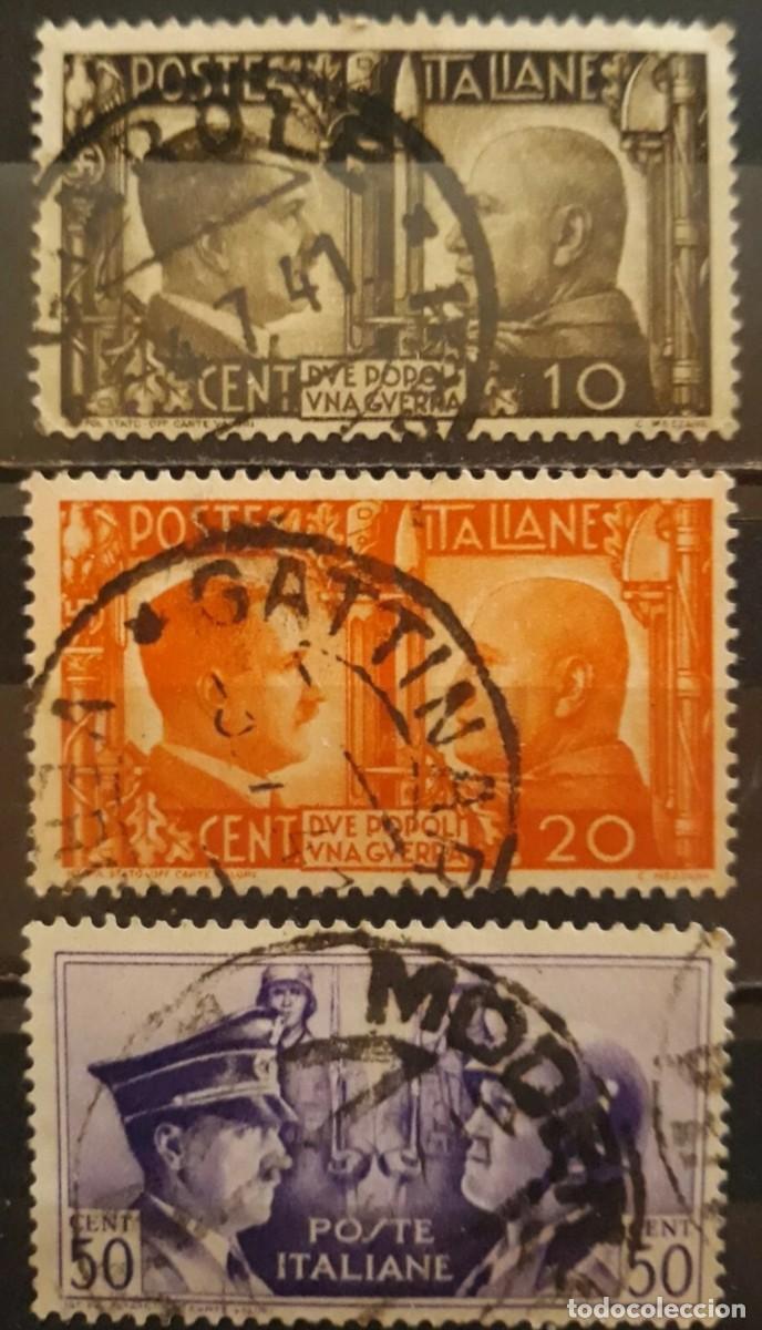 Sellos: ITALIA 1941 Segunda Guerra Mundial. Establecimiento del eje Roma - Berl&iacute;n. USADO.