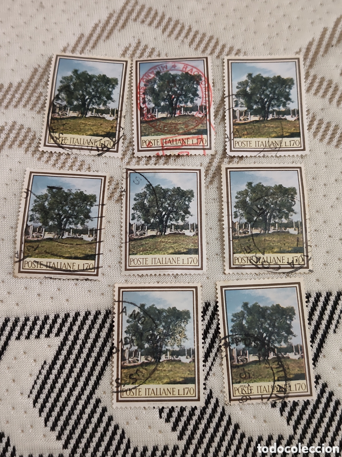 Sellos: 8 sellos de Italia Flora Olivo en la Villa Adriana de T&iacute;voli 1966