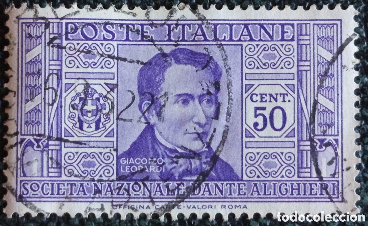 Sellos: Sello Italia Giacomo Leopardi Dante Alighieri 50c Violeta Scott #282 Usado