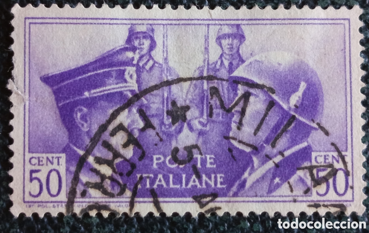 Sellos: Sello Italia Fraternidad Armas Hitleri Mussolini 50c Violeta Scott#415 Usado