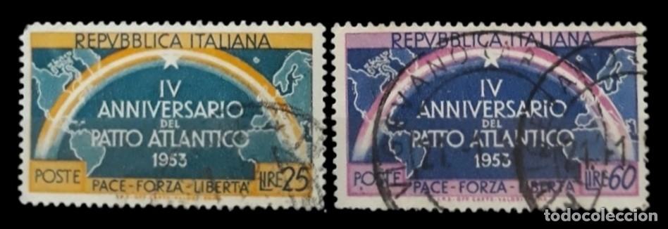 Sellos: ITALIA 1953 4&ordm; Aniversario de la Organizaci&oacute;n para el Tratado del Atl&aacute;ntico Norte. O.T.AN. USADO.