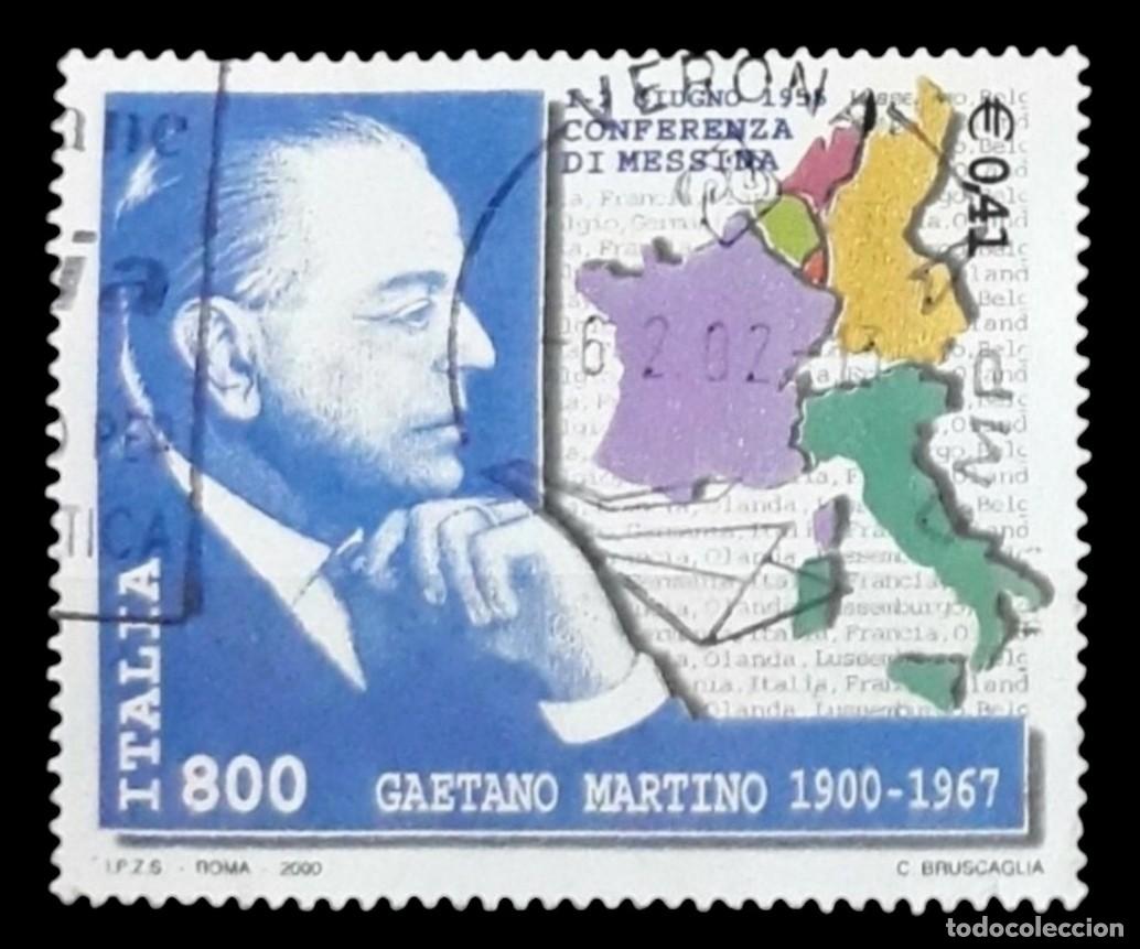 Sellos: ITALIA 2000 Centenario del nacimiento del cient&iacute;fico y pol&iacute;tico Gaetano Martino. USADO.