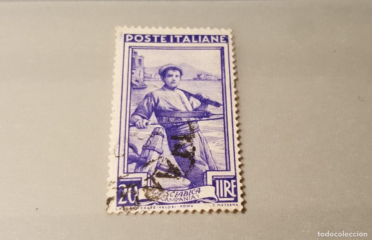 Sellos: Sello usado Italia. Pescador, Vesubio (Campania). 20 de Octubre de 1950. Yvert 580.
