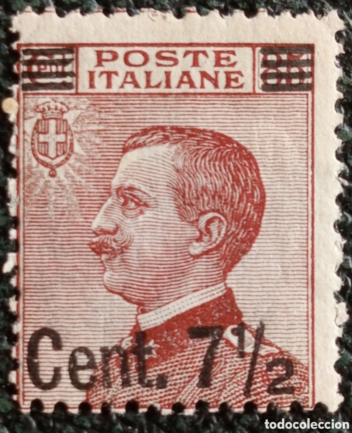 Sellos: Sello Italia 1923 Victor Manuel III Sobrecarga Cent. 7 &frac12; sobre 85c Marr&oacute;n