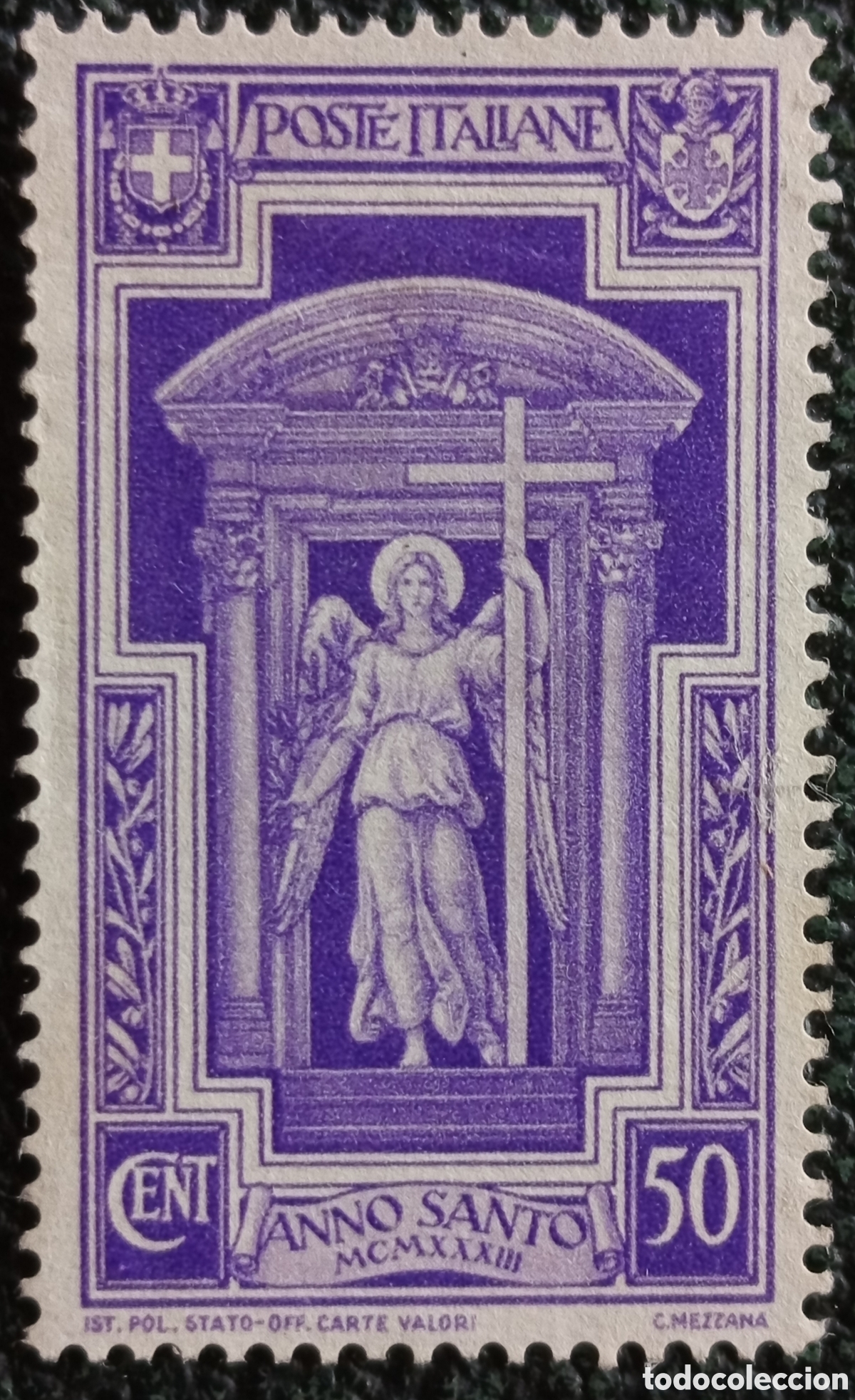 Sellos: Sello Italia Reino 1933 A&ntilde;o Santo MCMXXXIII &Aacute;ngel 50 Cent. Violeta MH