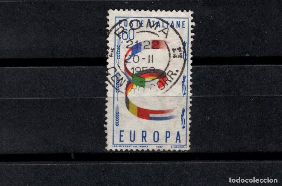 Sellos: Sello usado. Emisi&oacute;n Europa 1957. Sello de 60 liras. 1957 septiembre. Yvert 745.