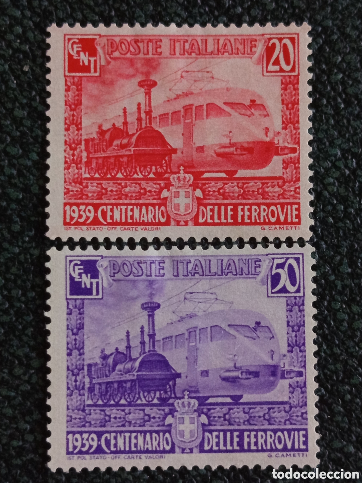 Sellos: Lote Italia 1939 Centenario Ferrocarriles 20c y 50c Sassone 464-465 MH