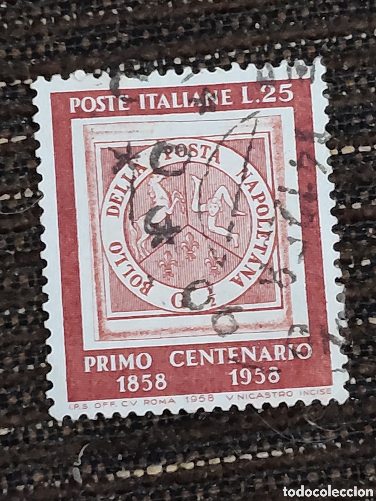 Sellos: Sello de Italia primer centenario del primer sello del Reino de N&aacute;poles 1958
