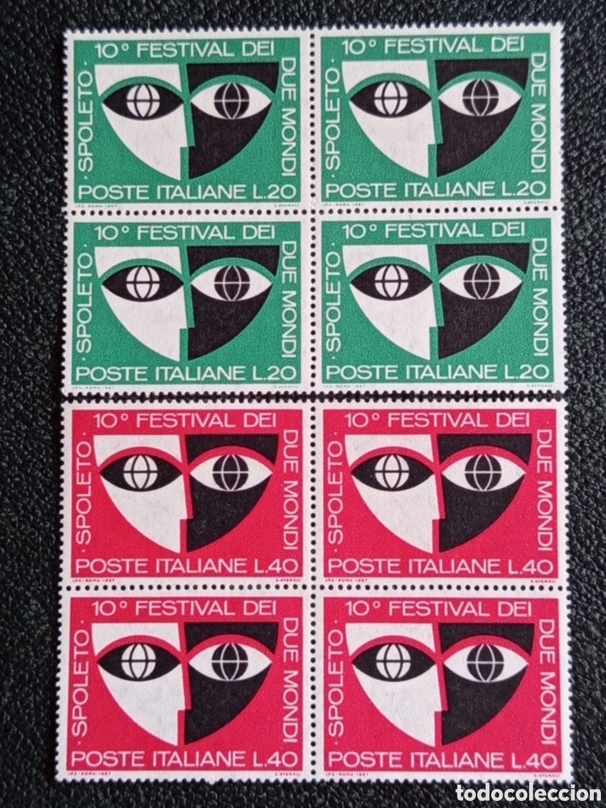 Sellos: Italia 1967 10&ordm; Festival Due Mondi Spoleto (Bloque de 4x2) - Sassone #1043-1044 MNH