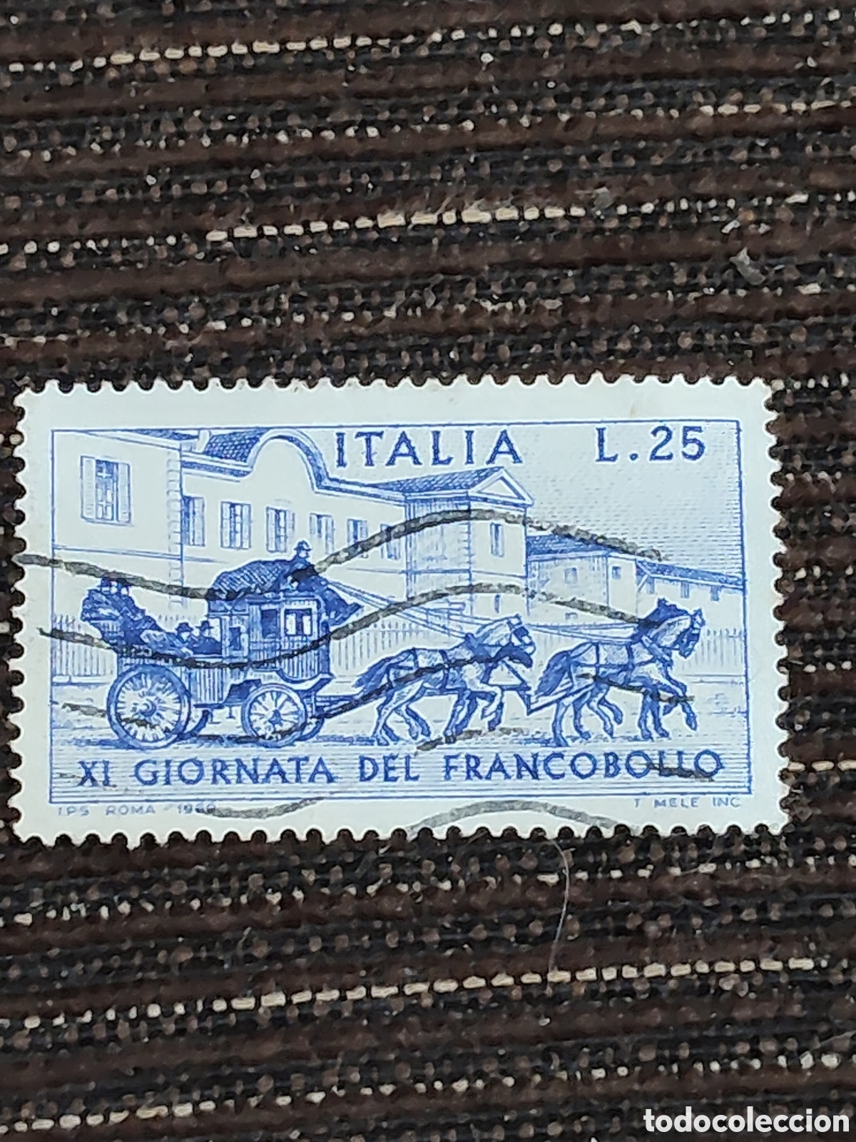 Sellos: Sello de Italia diligencia postal tirada por caballos 1969