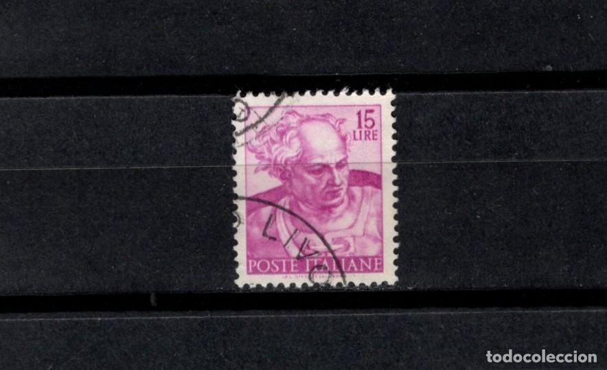 Sellos: Sello usado. Detalle Capilla Sixtina. Cabeza Profeta Joel. 6 de Marzo de 1961. 15 liras. Yvert 829.