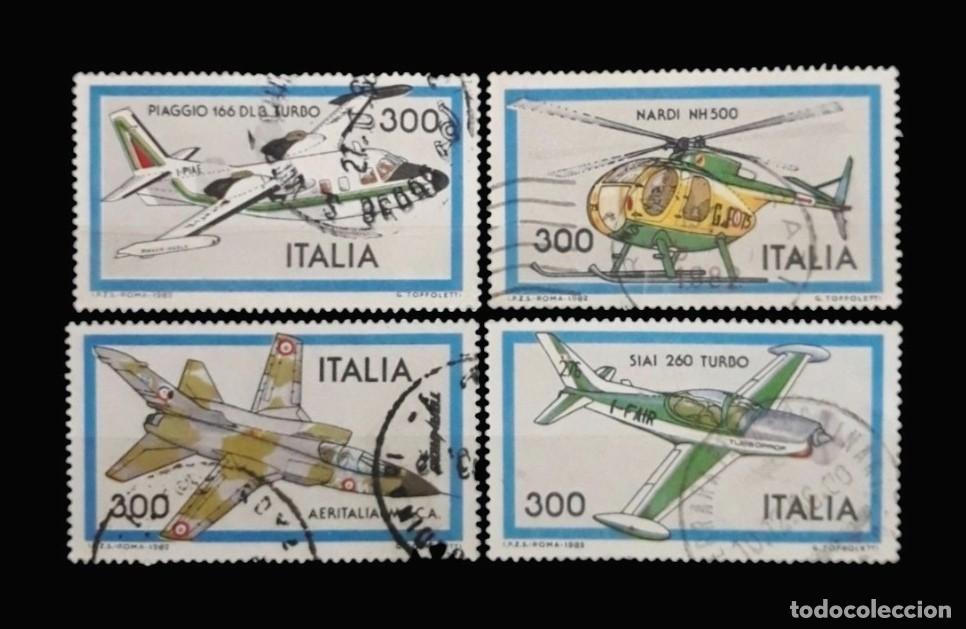 Sellos: ITALIA 1981 Aviaci&oacute;n - Aviones. Yvert: 1484/ 87 Serie completa. USADO.