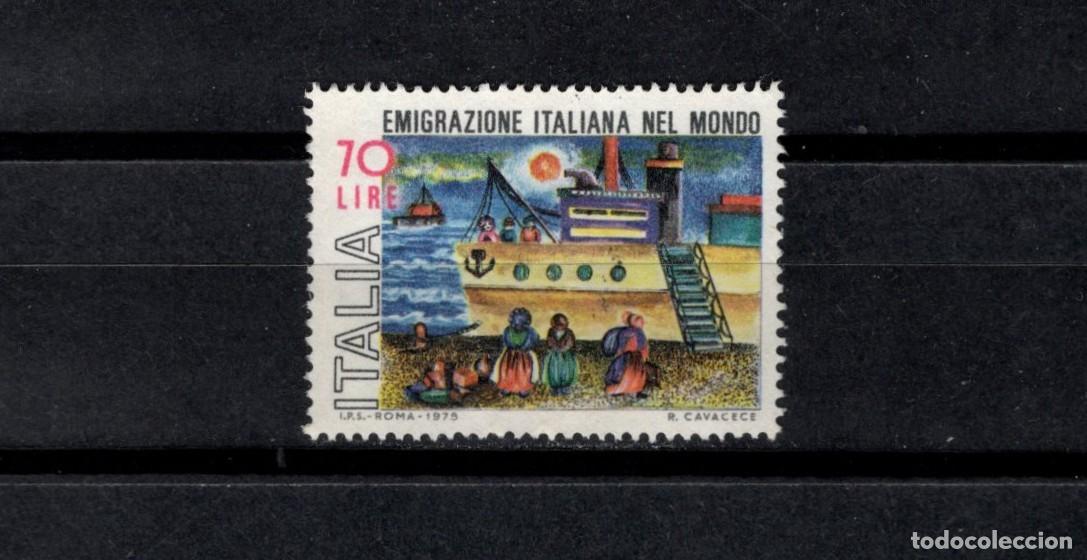 Sellos: Sello usado. Centenario emigraci&oacute;n italiana. 70 liras. 1975 junio. Yvert 1232.