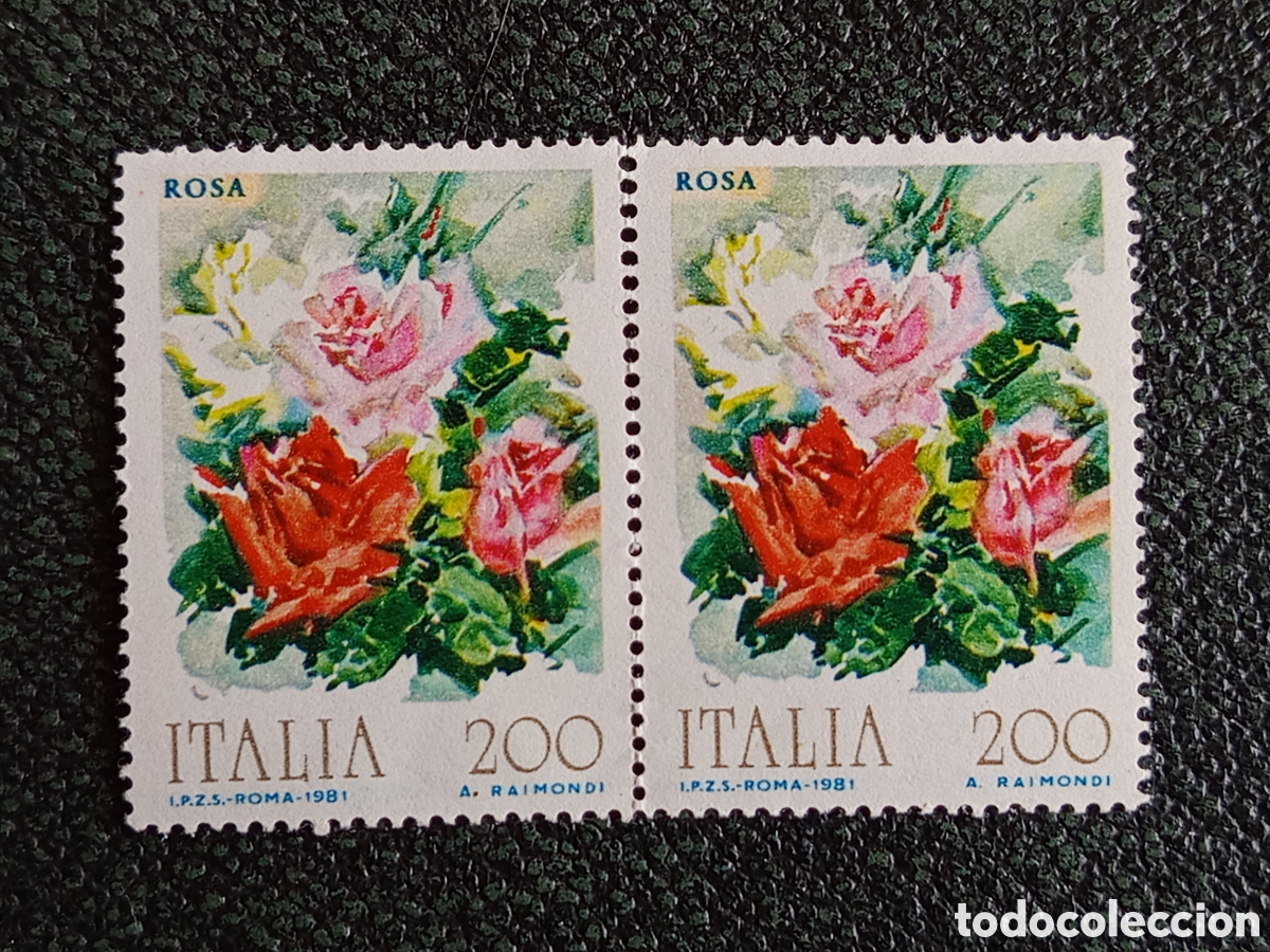 Sellos: Italia 1981 Pareja Flores Rosas 200 Liras MNH - Sassone #1557 / Michel #1771