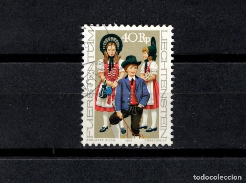 Sellos: Sello usado Liechestein 1977. Trajes t&iacute;picos. 31 de Diciembre de 1977. Yvert 625.