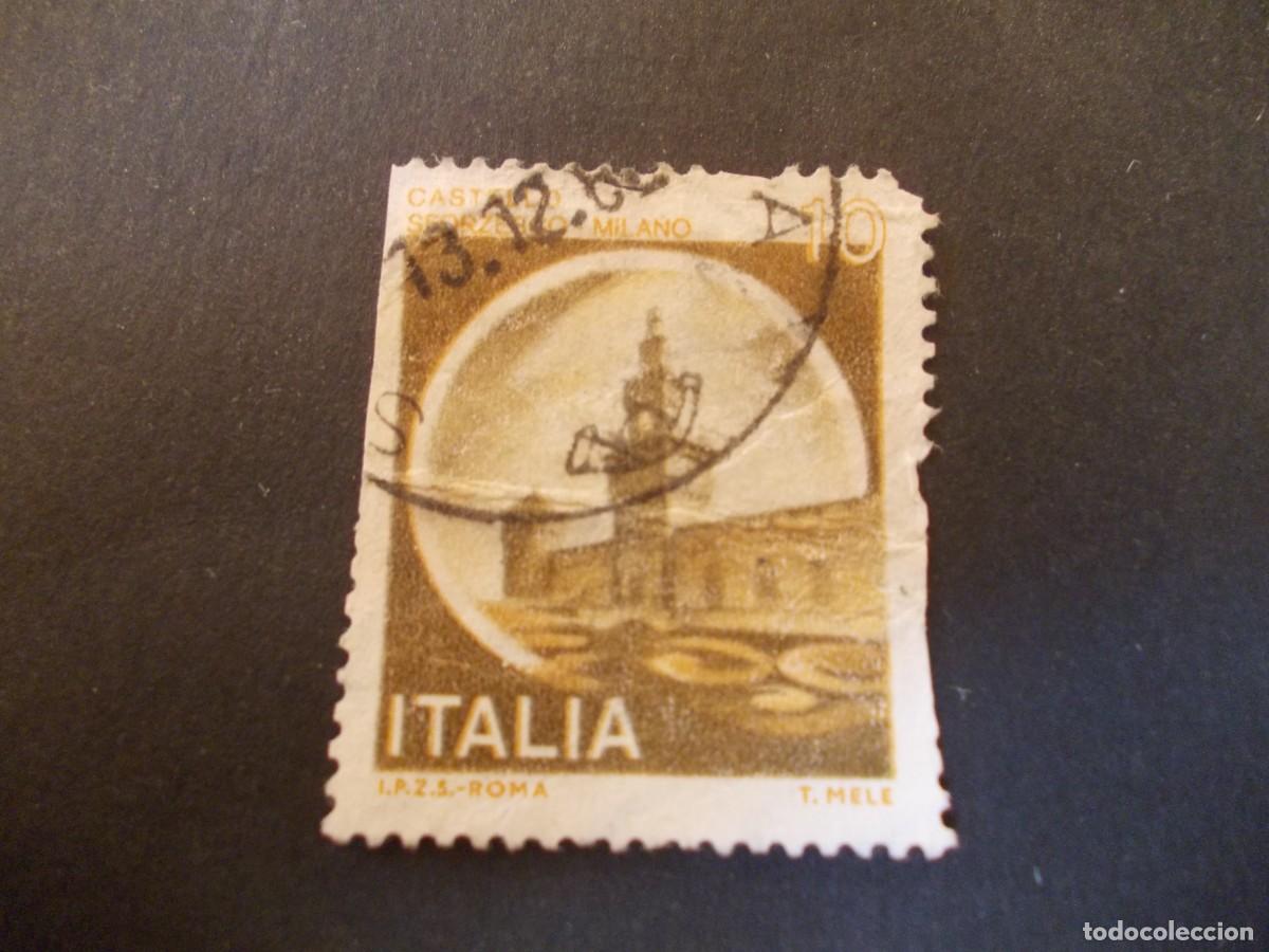 Briefmarken: Sello Italia 10 Castello Sforzesco, Milano emisi&oacute;n italiana filatelia arquitect&oacute;nica Mil&aacute;n 1980