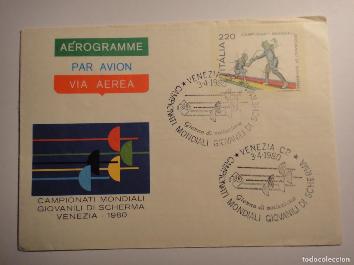 Sellos: Italia, Aerograma, Tema deportes (Esgrima), a&ntilde;o 1980, matasello 1&ordm; d&iacute;a de emisi&oacute;n- ref, 102-1813