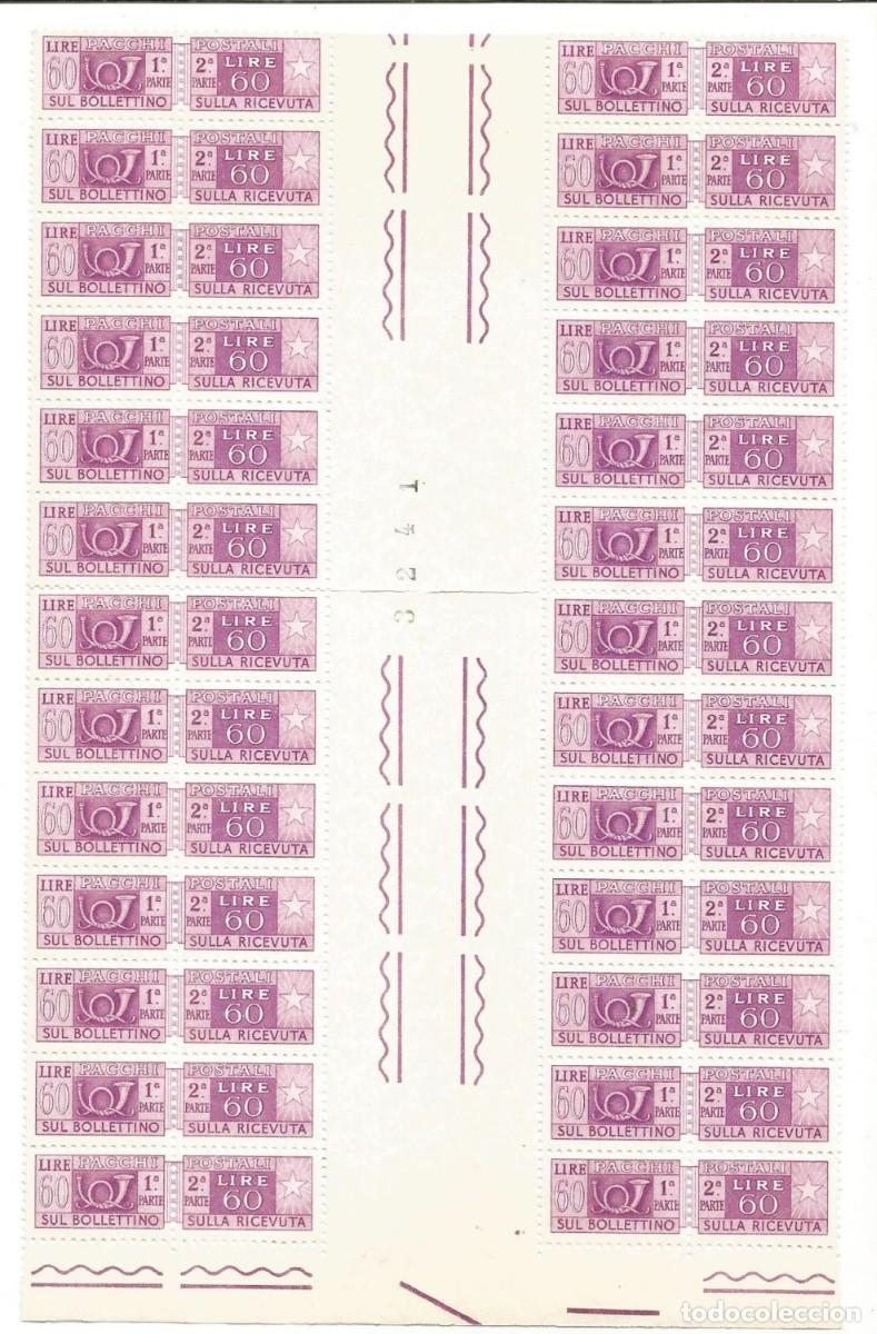Sellos: ITALIA - SELLOS PARA PAQUETES - 52 SELLOS NUEVOS - HOJA PLIEGO 60 LIRAS