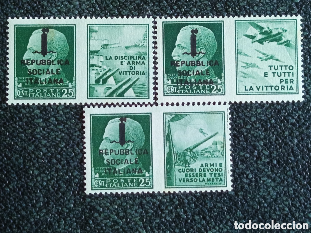 Sellos: Italia RSI 1944 - Lote de 3 Parejas de Propaganda de Guerra Sassone N. 25/I, 25/III, 25/IV MNH**